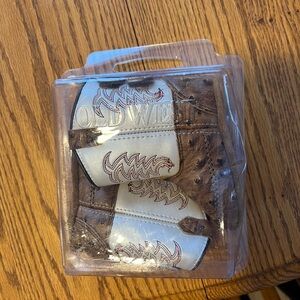 Old West Brown and White baby cowboy boots